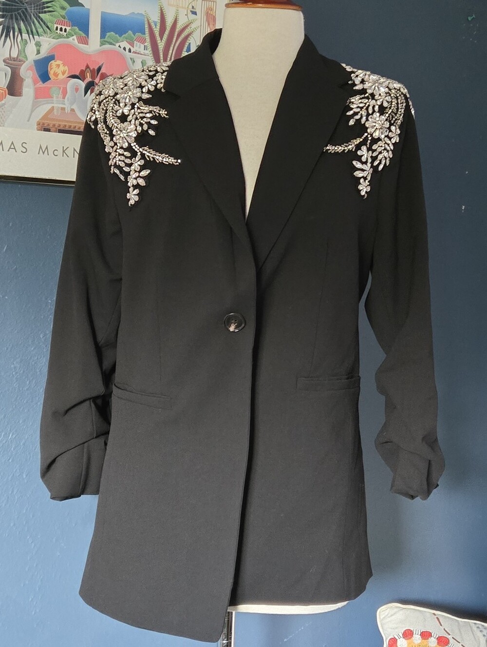 Gibson Latimer Black Embellished Shoulder Blazer Size S